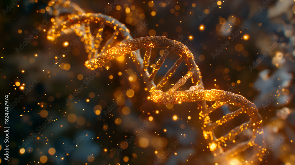 Glowing DNA Strand with Sparkling Particles Glowing DNA Strand with Sparkling Particles
