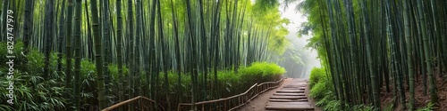 A path in a bamboo forest with bamboo trees in the background.