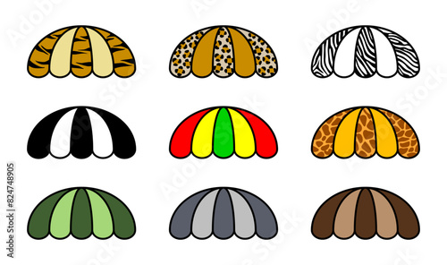 Bundle of shop umbrellas with wild animal patterns