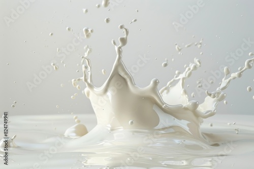 Milk splash on white background - fresh dairy product advertisement, healthy nutrition concept photo