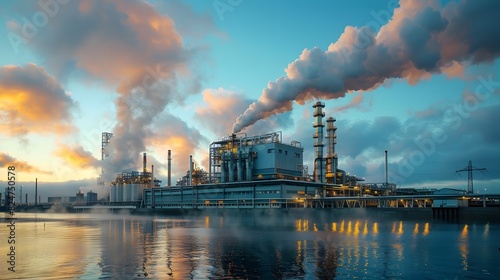 Carbon capture and utilization in a modern facility, focusing on innovative solutions for climate change mitigation and sustainable business practices photo