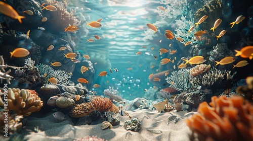 Inside the sea  lots of sea animals. Generative AI.
