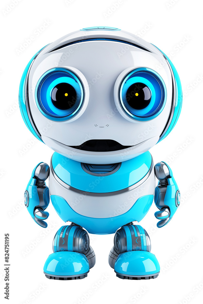 Adorable Friendly robot with large expressive eyes isolated on transparent background