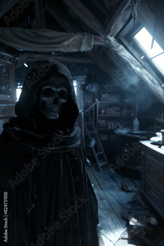 Grim Reaper in Dark Abandoned Room 