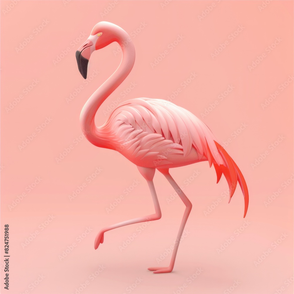 Fototapeta premium Soft Pink Flamingo Create a 3D flamingo icon in soft pink, AI Generative