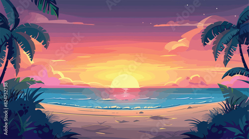 Ocean beach background. Empty tropical sunrise landsc