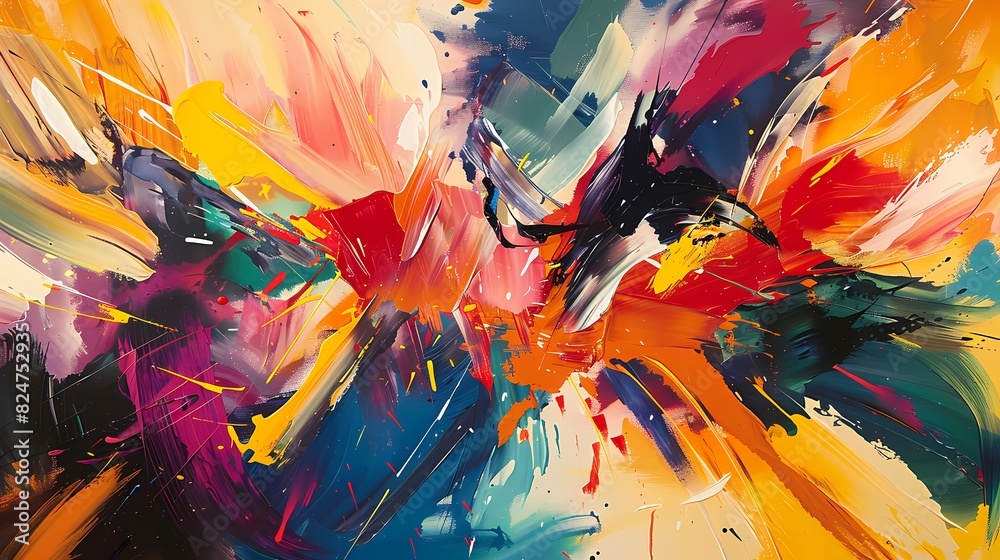 Bold paint strokes merging into a captivating abstract pattern, bursting with energy