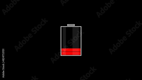 Simple empty battery warning animation isolated background. 4K resolution