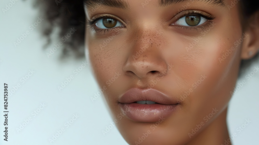 Close-up portrait of a young woman with natural beauty. AI-generated. This image is perfect for skincare, beauty, and health-related concepts. Ideal for digital and print media. AI Close-up portrait of a young woman with natural beauty. AI-generated. This image is perfect for skincare, beauty, and health-related concepts. Ideal for digital and print media. AI