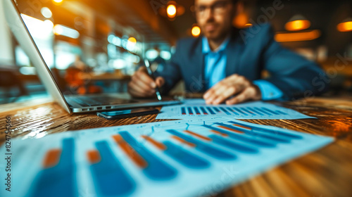 Businessman working with a financial graph and  laptop computer for analysis stock market and business investment to take profit concept , Photo by AI generative.