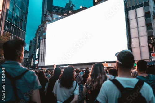 Blank billboard in city, crowd, billboard mockup