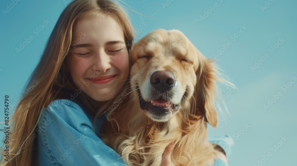 A Girl Hugging Her Dog