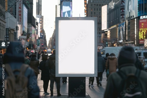Blank billboard in city, crowd, billboard mockup