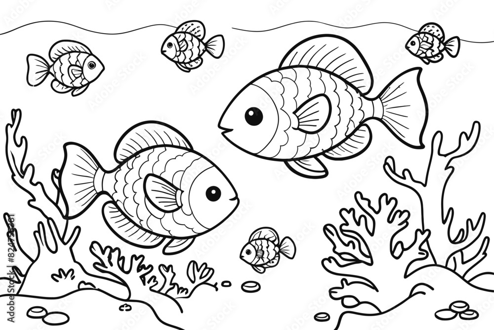 a coloring book page white background Create a magical fish a coloring book page white background Create a magical fish