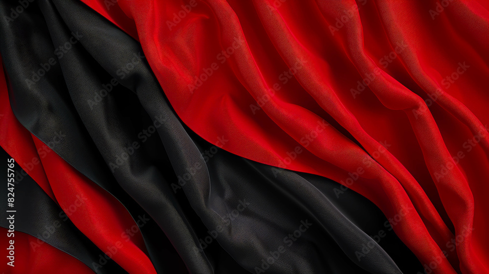 A red and black fabric with a black stripe A red and black fabric with a black stripe
