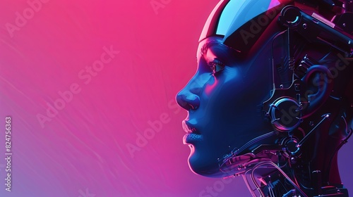 tech head ai, pink and blue hue, space for text banner