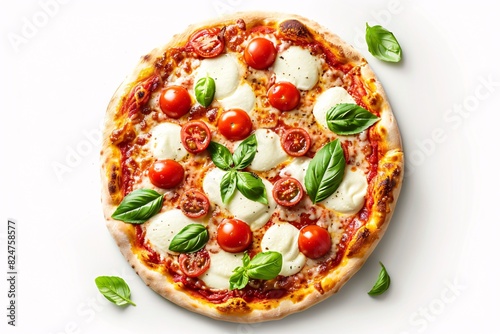 a pizza with tomatoes and basil