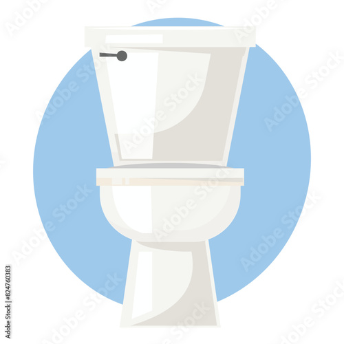 Isolated white porcelain toilet on blue circle background