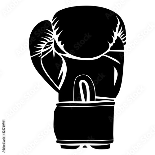 Silhouette of a single boxing glove in black and white.