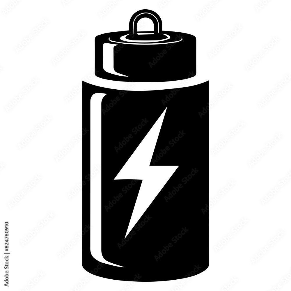 Black and white icon of a battery with a lightning bolt, symbolizing power and energy in a clean, modern design. Black and white icon of a battery with a lightning bolt, symbolizing power and energy in a clean, modern design.
