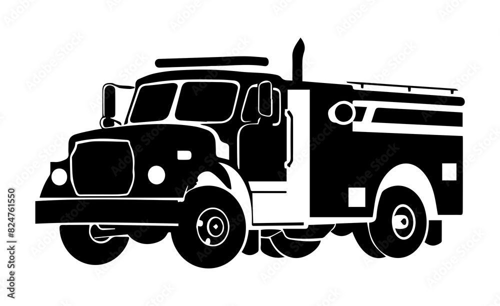 Black and white silhouette of a fire truck, emphasizing emergency response and public safety vehicles.
