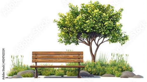 Bench surrounded by a tree of garden furniture in PNG photo