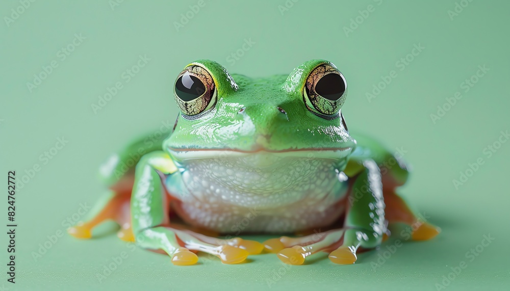 Green frog on pastel background, simple and clean Green frog on pastel background, simple and clean