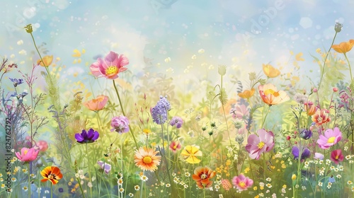 Painting outdoors with spring flowers ephemera border backgrounds.
