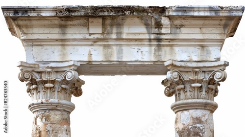 Antique stone pillar column with white background colonnade on a white background photo