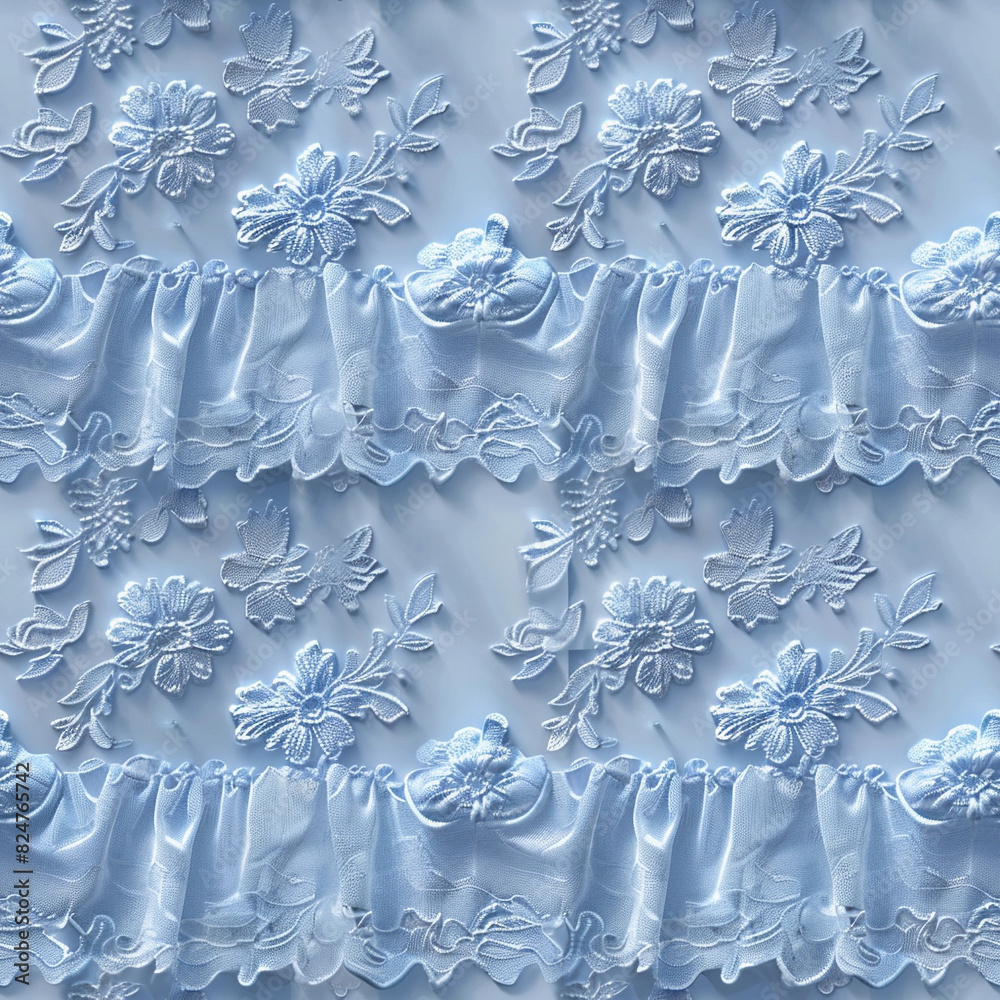 Seamless pastel ruffle curtains lace fabric delicate blue floral hanging lace textile wall 70s backdrop repeat tile pattern vintage retro background soft feminine design concept home interior decor Seamless pastel ruffle curtains lace fabric delicate blue floral hanging lace textile wall 70s backdrop repeat tile pattern vintage retro background soft feminine design concept home interior decor