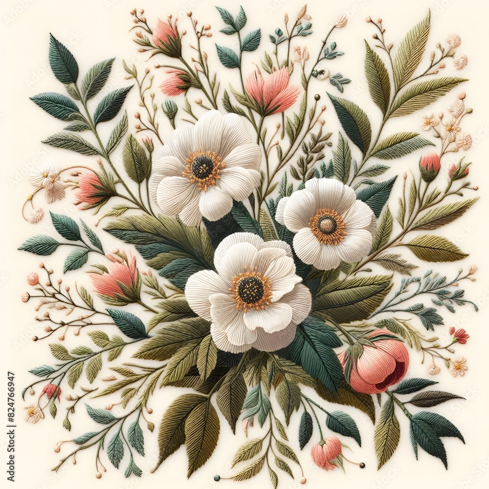 Elegant Floral Embroidery Design Delicate Blooms for DIY Projects Microstock Image Elegant Floral Embroidery Design Delicate Blooms for DIY Projects Microstock Image