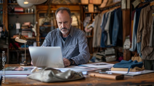 Man Working Intently on Laptop photo