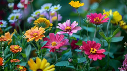 Amidst a sea of vibrant greenery, a captivating spectacle unfolds: a harmonious blend of fiery red and radiant yellow flowers