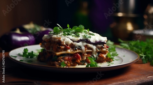 scrumptious vegetable lasagna with spinach, zucchini, eggplant, tomato sauce. Generative AI