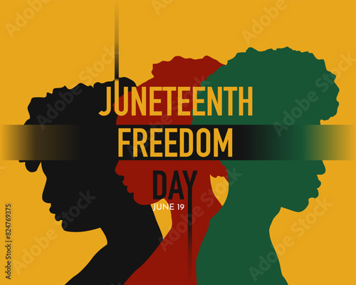 Juneteenth Freedom Day template with people silhouette and sign