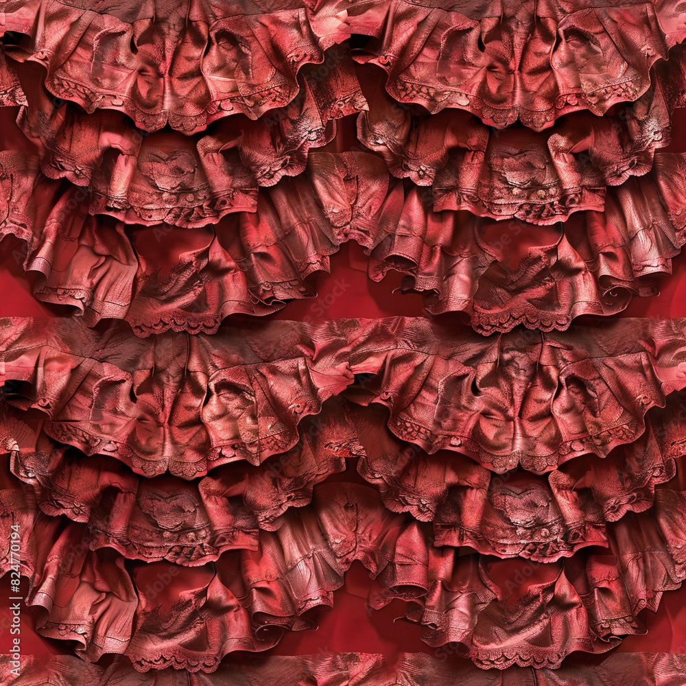 Seamless drapery ruffle curtains lace fabric delicate bold red burgundy hanging lace textile wall backdrop repeat tile pattern layered soft Edwardian Victoria stage vintage wall background design