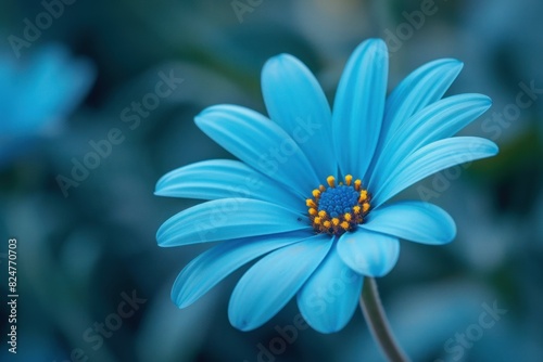 Close-up of a blue daisy with a soft-focus background  highlighting delicate petals