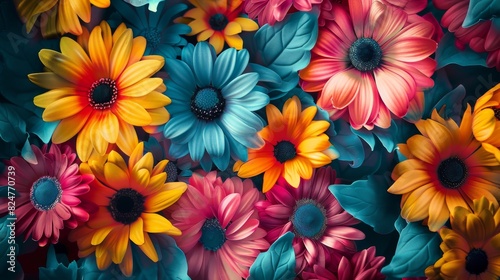 Wallpaper with colorful flowers and trippy aesthetics
