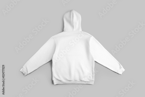 Mockup of white oversized hoodie, back view, hooded sweatshirt unfolded, isolated on background.