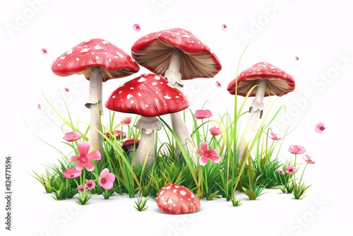a group of mushrooms and flowers photo