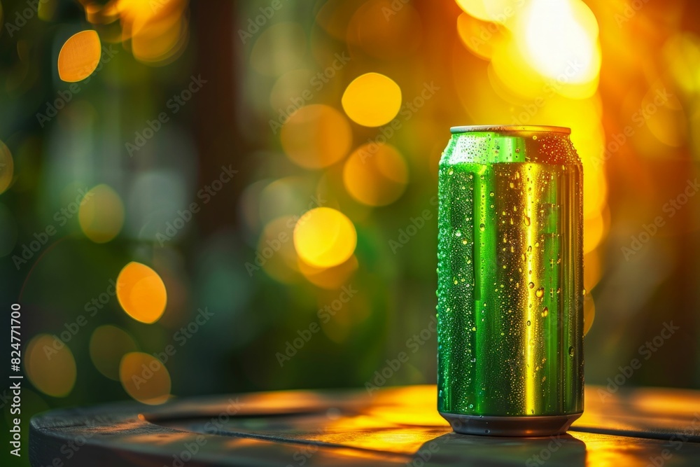 Refreshing Green Soda Can on a Sunset Background. Generative ai Refreshing Green Soda Can on a Sunset Background. Generative ai