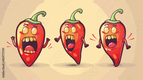 Screaming chili pepper character. Kawaii red hot masc photo