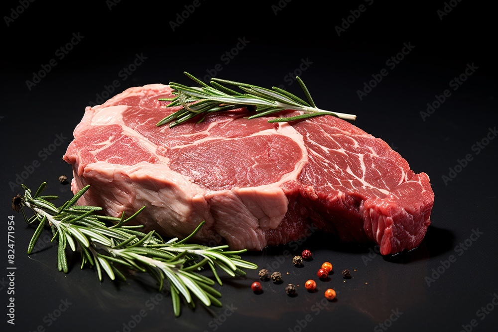 a piece of meat with spices and rosemary