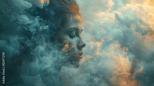Image features colorful smoke with a central area obscured  maintaining privacy and focusing on the mystique
