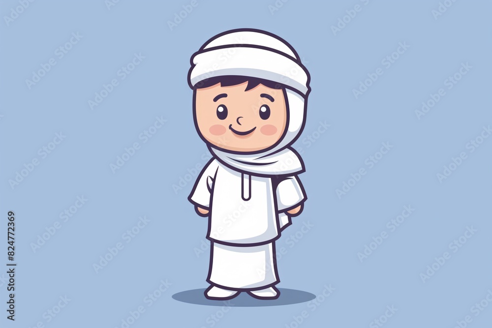 a cartoon of a boy wearing a white headdress