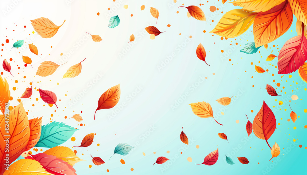 colorful autumn scene with leaves falling from the sky background colorful autumn scene with leaves falling from the sky background
