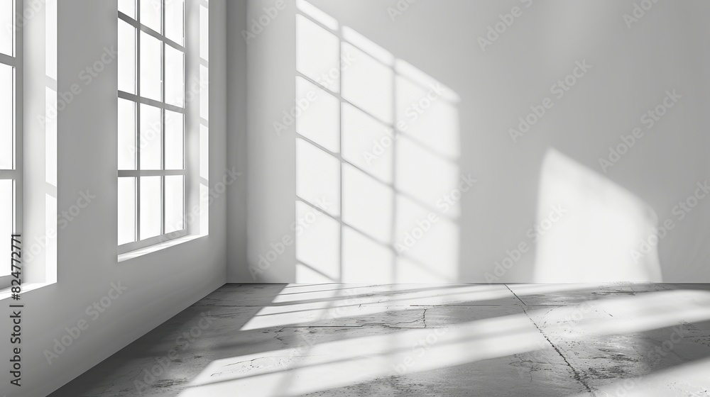 A minimalist white wall background with an aesthetic window light shadow A minimalist white wall background with an aesthetic window light shadow