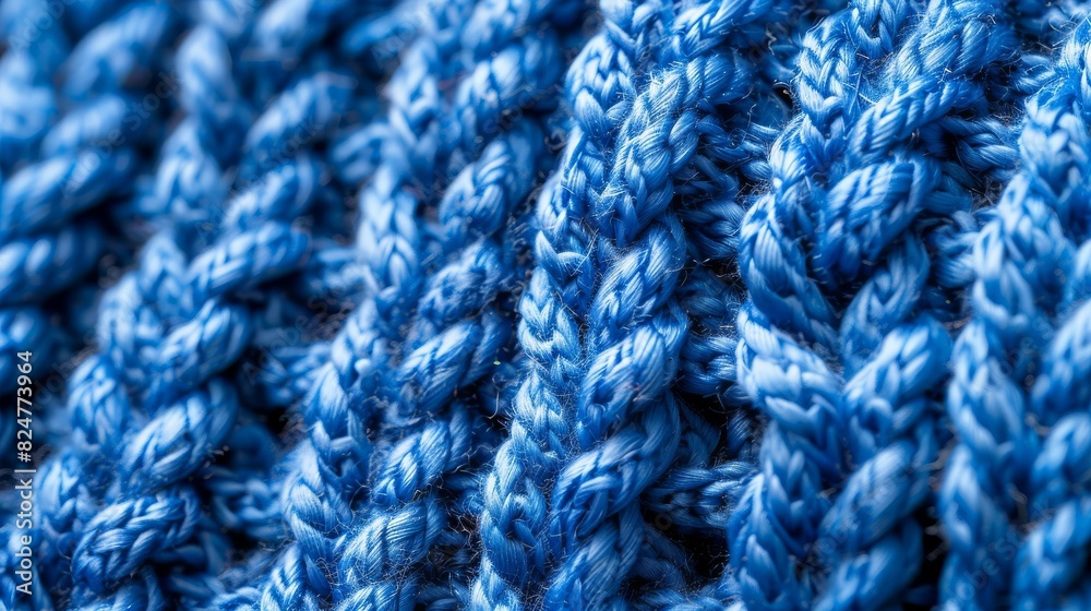 Detailed macro shot of blue fabric with knitted texture Detailed macro shot of blue fabric with knitted texture