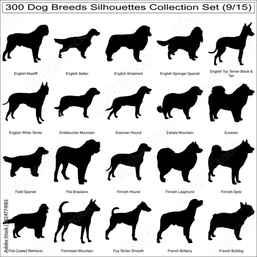Set of Dog Breeds Silhouettes Bundle Collection Set of 300 Dog Silhouettes Isolated Part 9