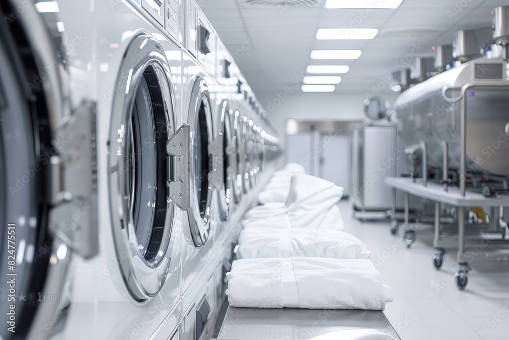 Professional laundry service provides clean white linens for institutions and industries Professional laundry service provides clean white linens for institutions and industries